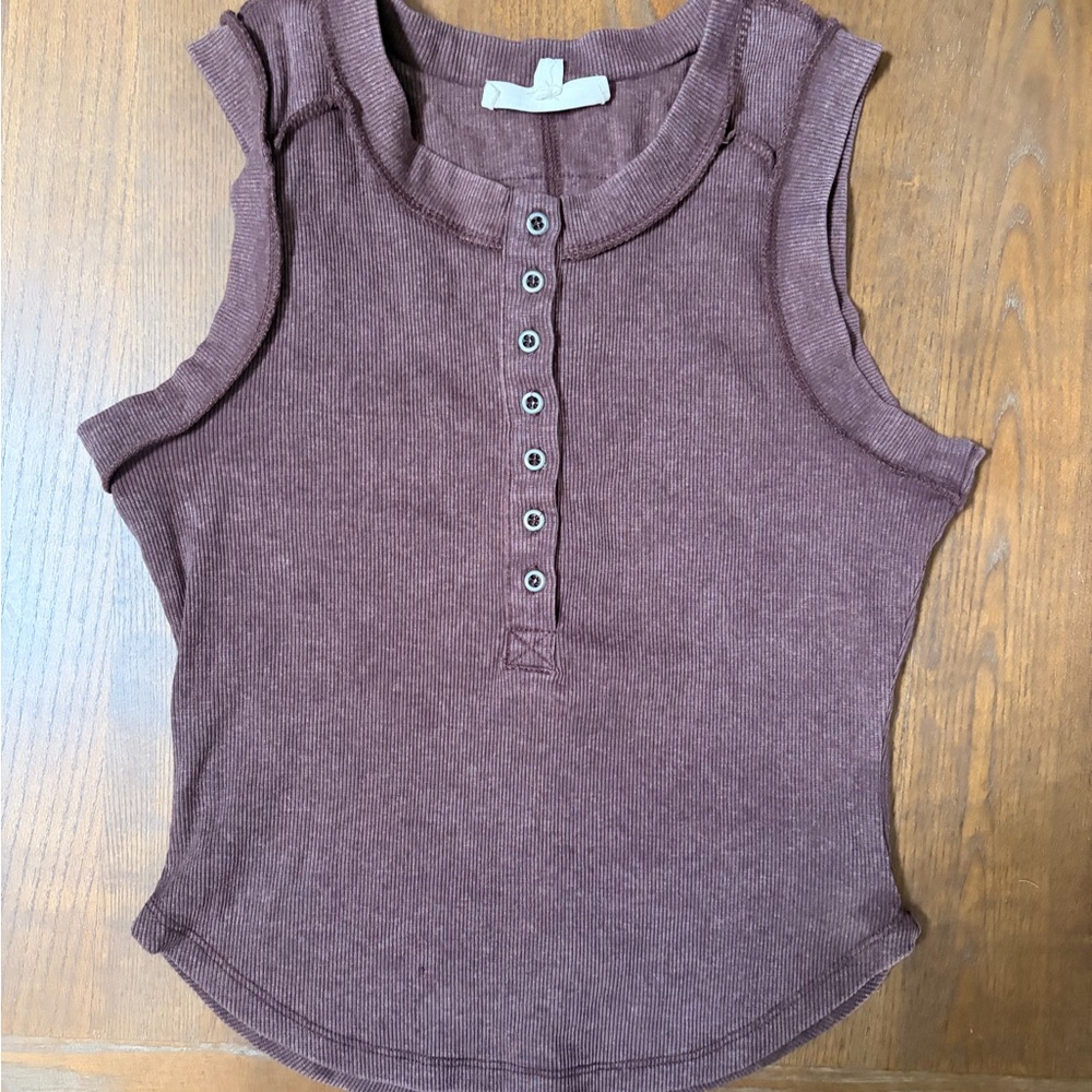 Hippie Rose Sleeveless Henley Top - Brown